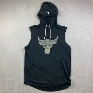 Under Armour Project Rock Mens Sweater Small Black Hoodie Sleeveless Brahma Bull